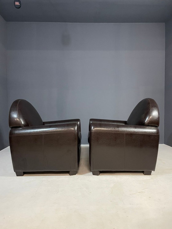 Image 1 of Paar leren fauteuils in Franse art-decostijl, jaren 70