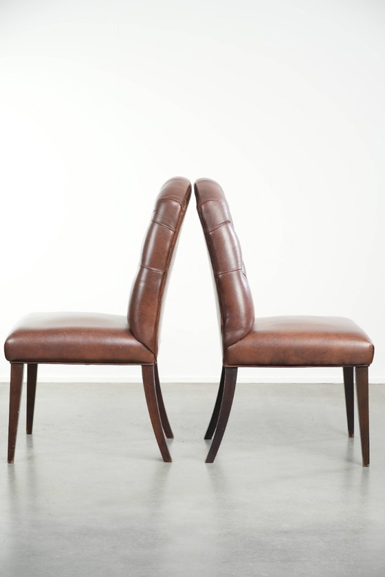 2x cognac kleurige vintage rundleren chesterfield eetkamerstoel – Eetkamerstoelen, Leather (photo 4 of 10)