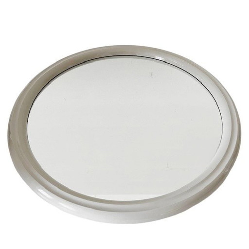 Vintage-Rundspiegel im Retro-Stil der 1970er Jahre, grauer Kunststoff, Space Age, Mitte des 20. Jahrhunderts