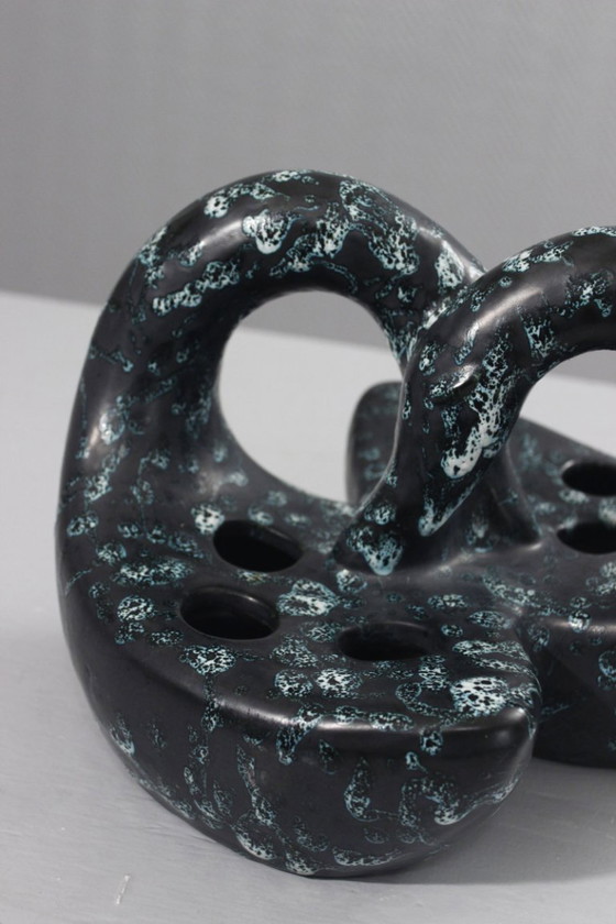 Image 1 of Sauveur Lunetta in Vallauris - Impressive flower frog forming entwined swans, 1950s