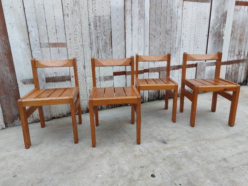 Chaises en bois minimalistes, 1970, ensemble de 4