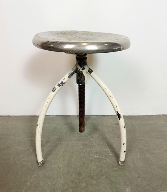Image 1 of White Industrial Iron Stool, 1960s