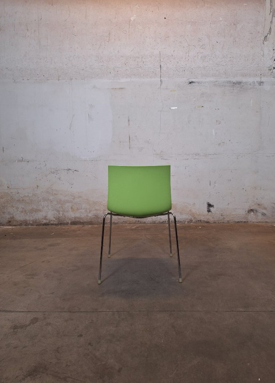 Image 1 of Arper Catifa 46 – Green stacking chair with chrome legs