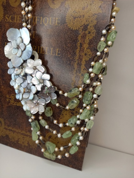 Image 1 of Artistic necklace made of natural stones and shell inlay – handmade decorative piece