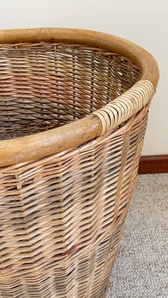 Image 1 of Grand PANIER Vintage OSIER Cerclé Bois
