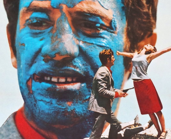 Image 1 of Pierrot le Fou, een iconische film van de Franse Nouvelle Vague, geregisseerd door Jean-Luc Godard - Poster 70 x 100 cm