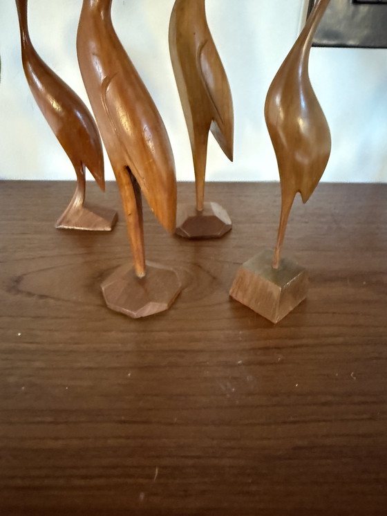 Image 1 of Set of 4 vintage teak cranes/herons '60