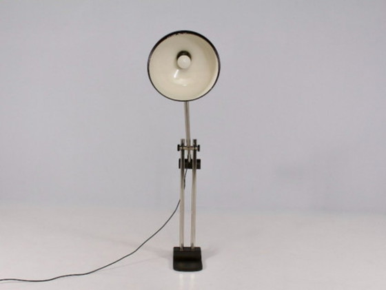 Image 1 of Floor lamp with pendulum Industrial Mid-Century 1960. Dubble barrel base, adjustable bar & reflector