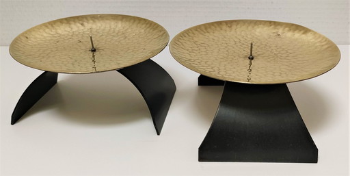 coppia di candelieri in ottone e metallo degli anni '70