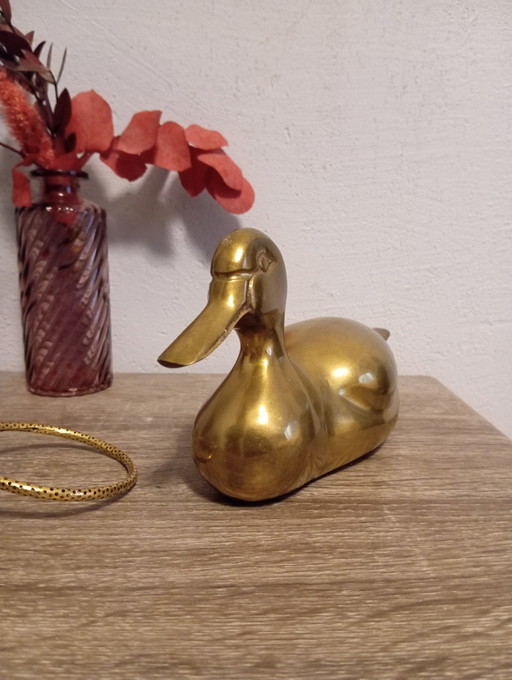 Statuetta vintage in ottone raffigurante un'anatra 