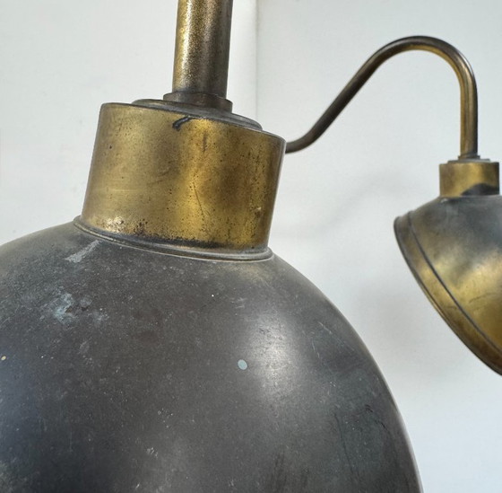 Image 1 of Pair of XL patinated brass wall lights, France 1970
