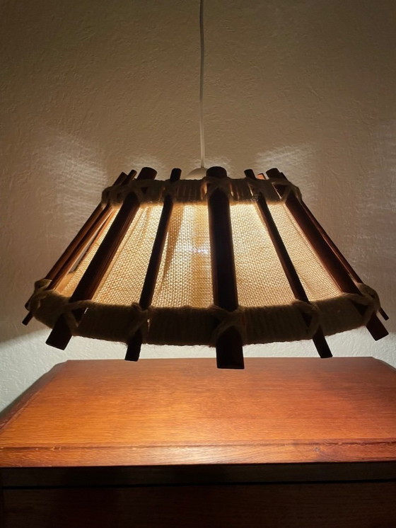Image 1 of Suspension en bois et jute, style scandinave vintage, années 1960