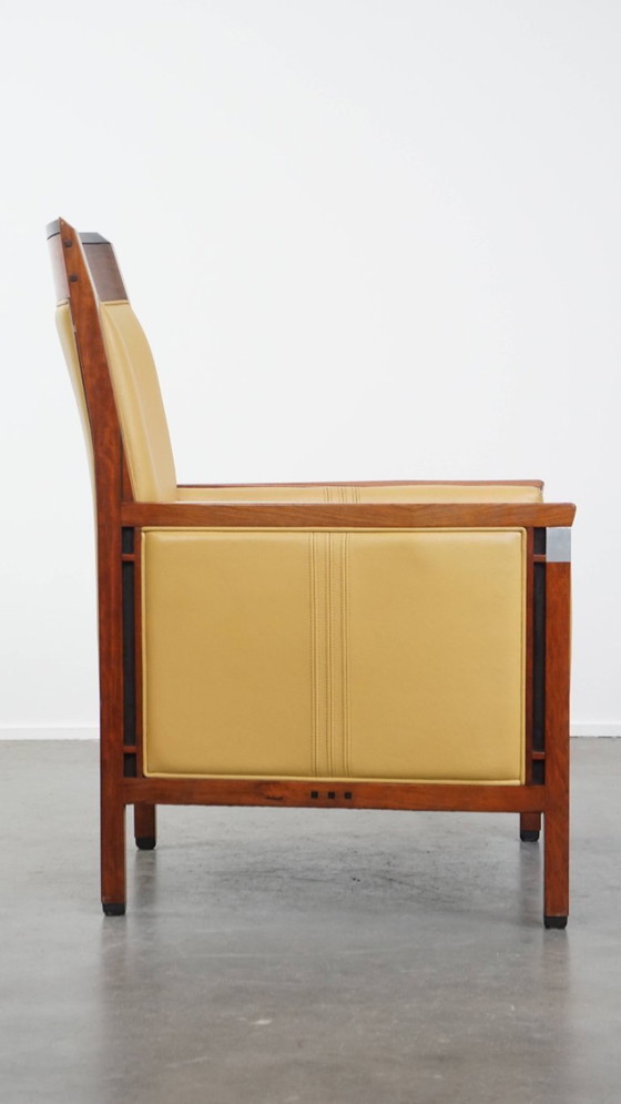 Image 1 of Art Deco Schuitema Design Sessel in gelbem Leder mit hoher Rückenlehne aus der Serie Decoforma