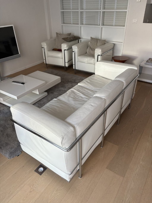 Cassina LC2 3 Seater - White Leather – banken, Chrome