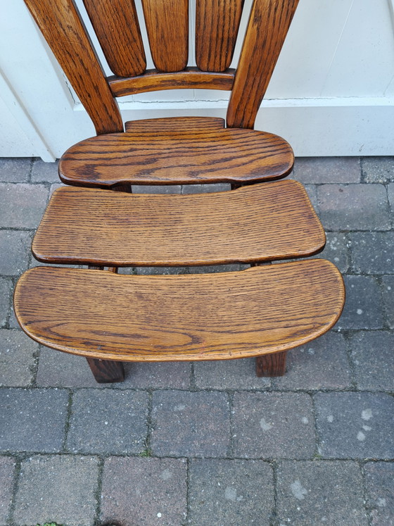 4 x Brutalistische Eichenstühle – Esszimmerstühle, Wood (photo 4 of 6)