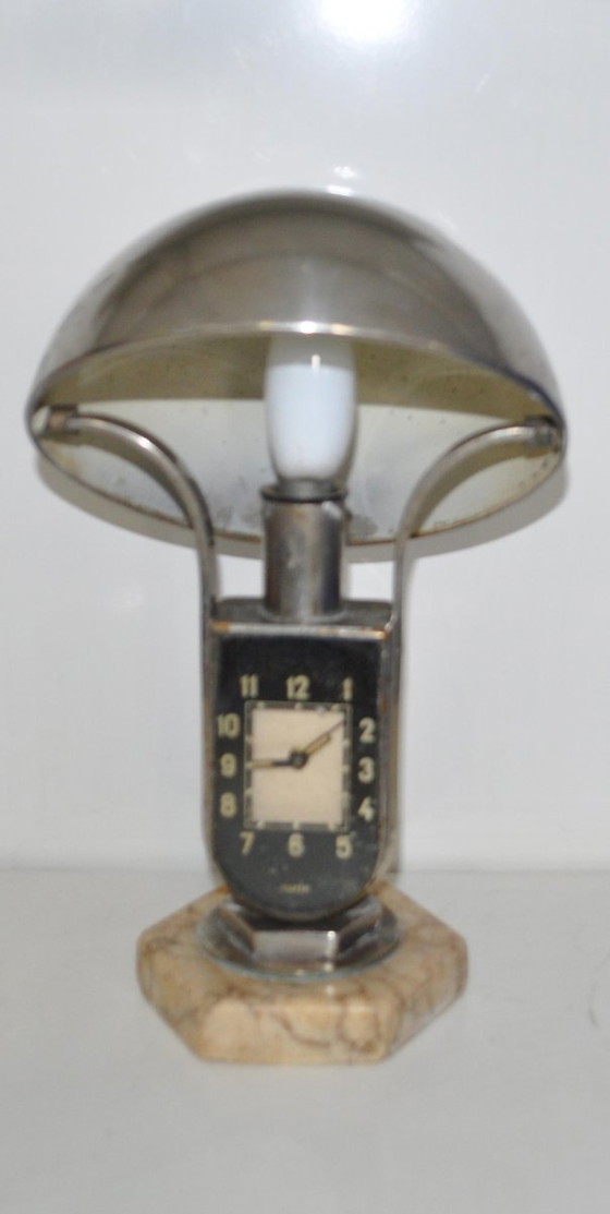 Hungarian Clock Table Lamp from Mofem, 1930s – Marble, Art Deco (photo 3 of 5)