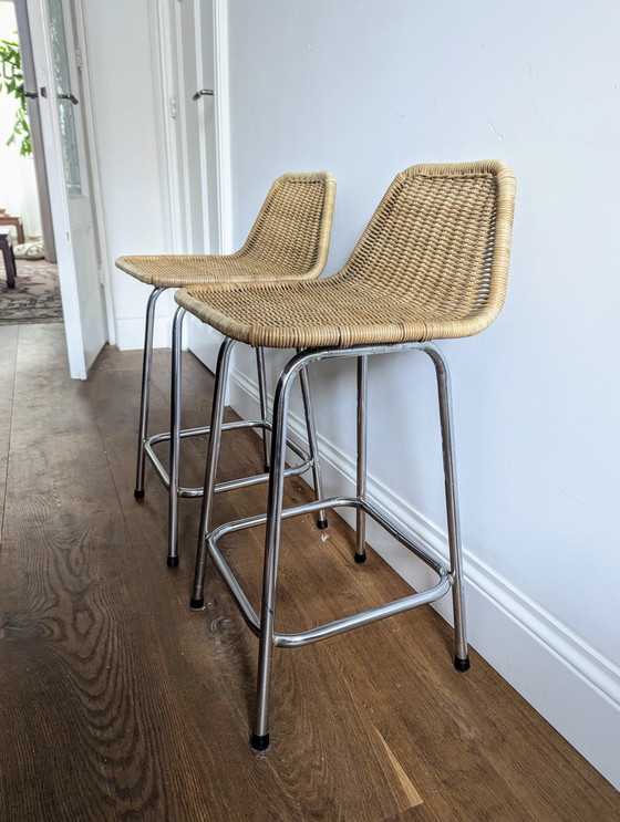 Image 1 of Sgabelli da bar Rohe Noordwolde in canna vintage 2x