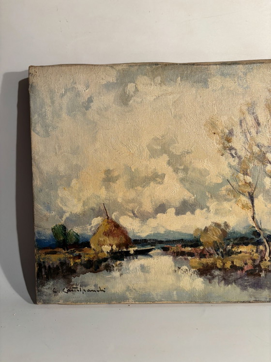 Oil on Canvas Natural Landscape Painting by C. Castelfranchi, 1950s, Paintings & Drawings (photo 2 of 8)