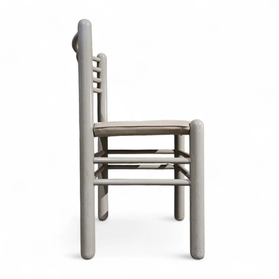 Conjuntos de comedor / Mesa / 5 Sillas / Estructura Madera Gris Claro / Asiento Cuero / Alemán / Años 80 / (photo 11 of 24)