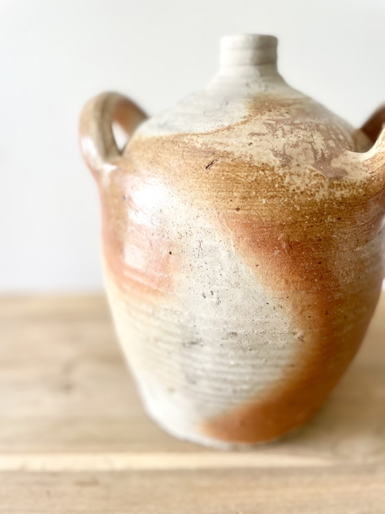Image 1 of Antique French Stoneware Water Jug · Wabi-Sabi Decor · French Country · Rustic Pottery
