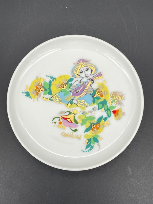 Rosenthal – Bjørn Wiinblad Ciotola in Porcellana Vintage con Decorazione Dorata, 11 cm