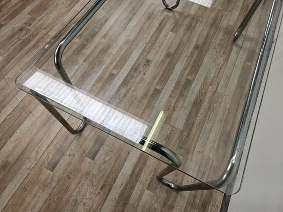 Image 1 of 1970s Bauhaus table in chromed tubular steel and glass