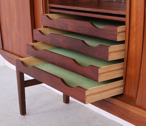 Image 1 of Vintage hoog teak dressoir met 4 schuifdeuren, 1960s