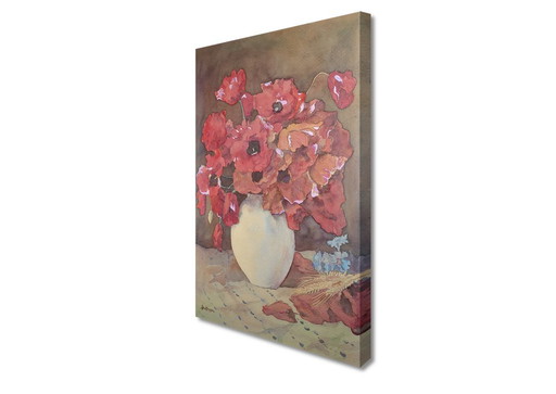 Jopie Huisman--Poppies dans un vase blanc
