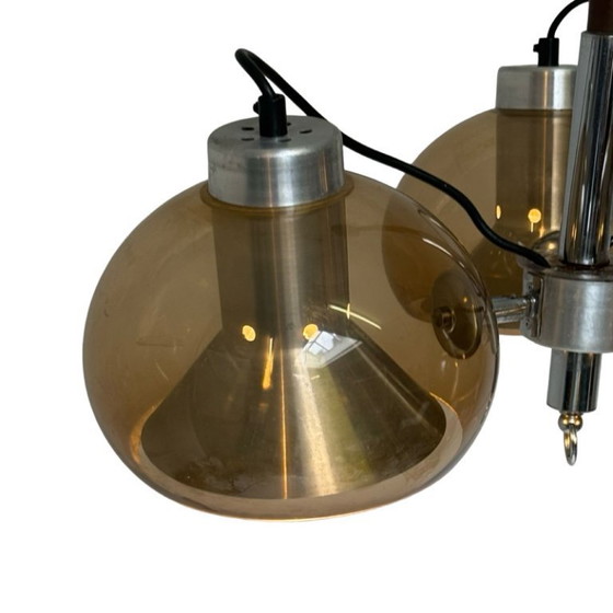 Image 1 of Mushroom hanging pendant with three spheres - Space Age / Pop Art - Including adjustable power cord and ceiling canopy - Smoked 