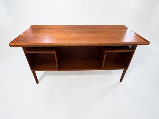 Image 1 of Peter Løvig Nielsen Freestanding Executive Desk in Teak, Denmark – Original Maker's Mark & Exceptional Condition