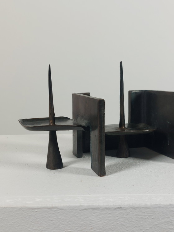 Image 1 of Brutalist vintage candlestick, bronze patina, Wolfgang Bergmeister Ebersberg