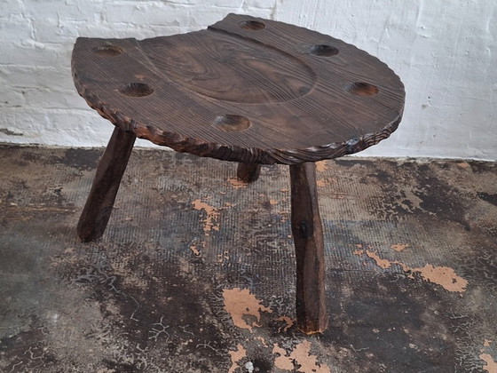Image 1 of Brutalist Hand-Carved Horse-Shoe Shaped Gaming / Coffee Table 1960s
