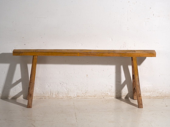 Antike Ulmenholzbank, China, circa 1900, Bänke, Gelb, Rustic (Foto 7 von 8)