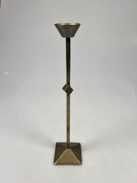 Image 1 of Vintage Zig Zag Candlesticks, Set of Two, Brass, Memphis Style, 1980s