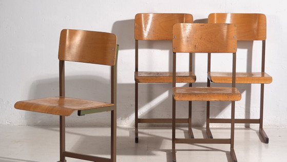 Vintage lounge chairs (c.1950). Set of 4 pieces – Dining chairs, Wood, Metal, Retro (photo 3 of 28)