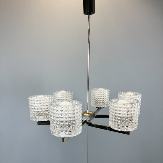 Image 1 of Six-light chandelier by Kaiser Leuchten, chrome, glass, 1960s