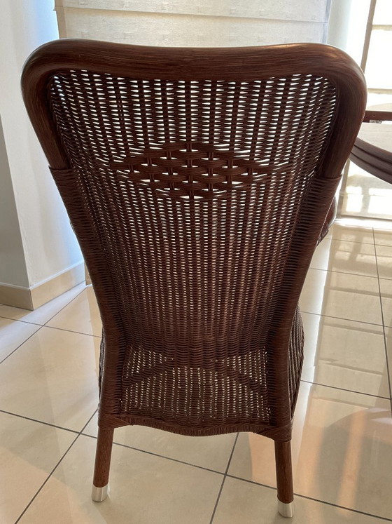 Rattanmöbel Runder Ausziehbarer Tisch Und 6 Passende Stühle – TABU, Esszimmergarnitur, Textile (photo 7 of 7)