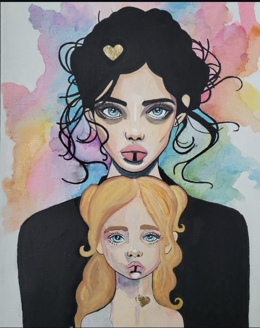 Mother & Daughter – Contemporary Mixed-media Portrait