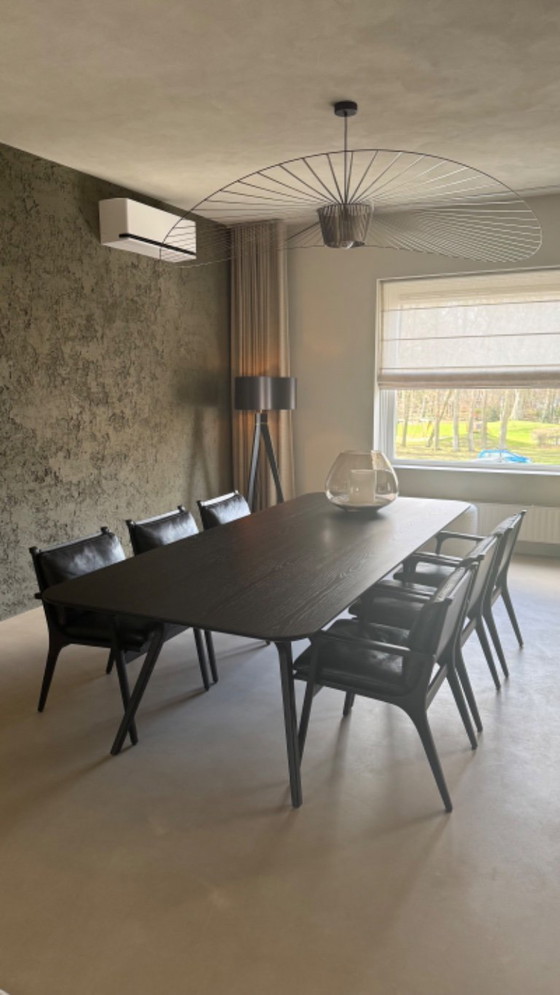 Image 1 of Stellar Works Ren dining table + 6 chairs – black oak / leather