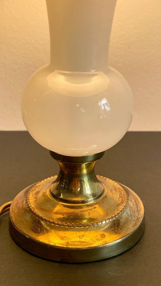 Image 1 of LAMPE Verre OPALIN et Laiton VINTAGE