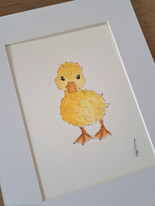 Origineel aquarel baby eendje | Inclusief lijstframe – schilderijen tekeningen, Paper (photo 2 of 5)