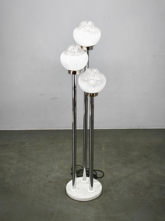 Italienische Stehleuchte aus Murano-Glas, Chrom und Marmor, dreiflammig, 1970er Jahre – Stehleuchten, Marble (photo 15 of 15)