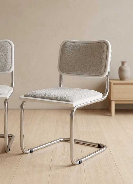 Image 1 of Set of 4 Marcel Breuer Tubular Chairs, Mid Century Modern Bauhaus Chrome Cantilever Dining Chairs, 20th Century
