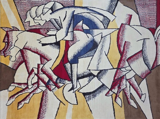 Handgeknüpfter Woll-Seiden-Teppich – Roy Lichtenstein Pop-Art-Komposition „Roter Reiter“ (190 x 260 cm)