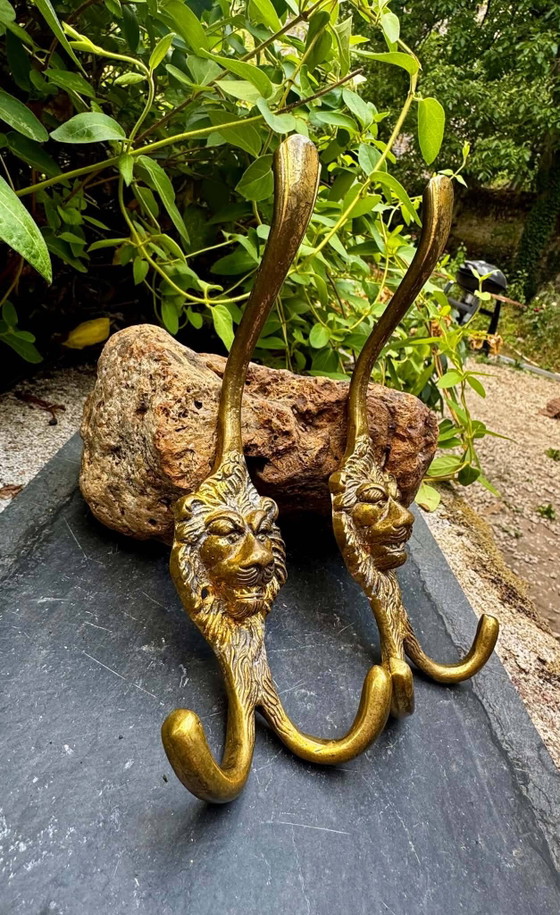 2 appendiabiti a forma di leone in ottone massiccio Art Nouveau – Brass (photo 2 of 6)
