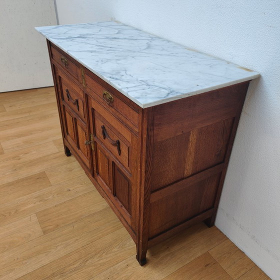 Image 1 of Buffet, commode, chiffonnier, meuble-lavabo ancien avec plateau en marbre