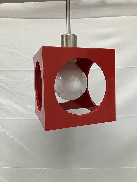 Image 1 of Vintage Kubus Rode Kunststof Hanglamp Jaren 60/70