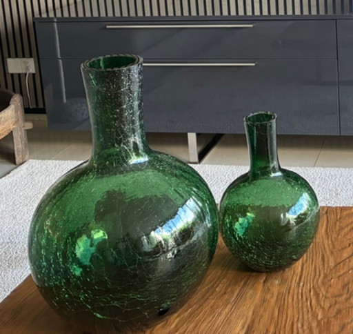 2 pots à poignet : Vase boule en verre craquelé L et S vert – Pols Potten, vazen, Glass