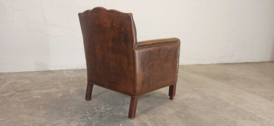 Image 1 of Fauteuil vintage Art Déco en cuir cognac