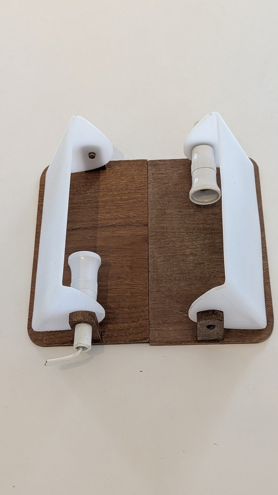 Image 1 of Pair of teak and plexiglass bedside wall lamps - Sweden 1970's